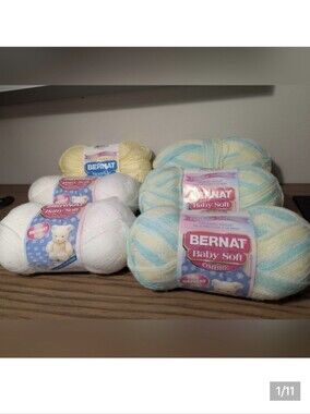 Vintage Bernat Baby Soft Yarn Bundle 6 Skiens 2 white 3 Verigated 1 Yellow